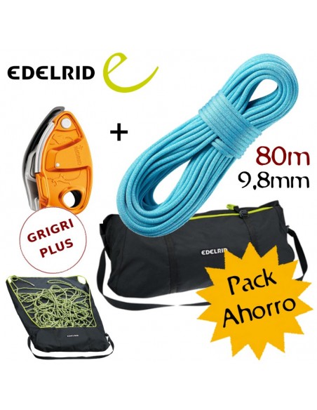 Pack Grigri PLUS + cuerda Edelrid Boa (80m) + bolsa liner
