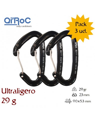 Pack 3 Wifi Negro - Mosquetón ultraligero gatillo alambre - Qi\'Roc