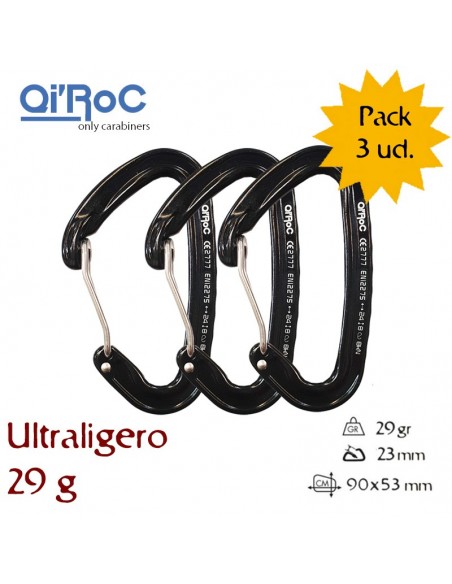 Pack 3 Wifi Negro - Mosquetón ultraligero gatillo alambre - Qi\'Roc