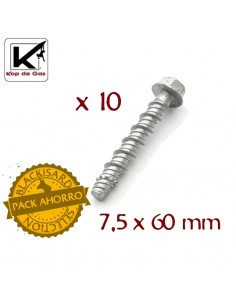 Pack 10 tornillos autorroscantes Cr-Mo de 7,5 x 60mm - Kop de Gas