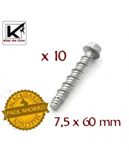 Pack 10 tornillos autorroscantes Cr-Mo de 7,5 x 60mm - Kop de Gas