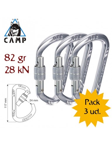 Pack 3 Guide XL Lock - Mosquetón de elevada carga de rotura - Camp