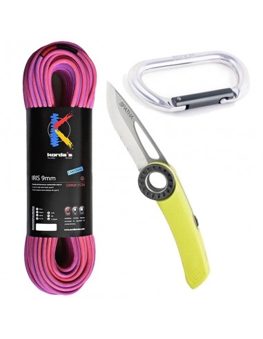 Pack Iris 60m 9mm + Navaja Spatha + Mosquetón Oval Symmetric - Korda\'s/Petzl/Fixe