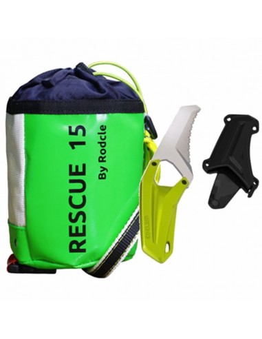 Pack Rescue 15 (verde) + Cuchillo de barranquismo Rescue Canyoning Knife - Rodcle/Edelrid
