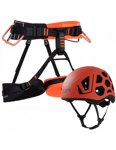 Pack arnes 4 Slide (Vibrant Orange/Black) + casco ligero Hex (Fox Red) - Mammut / Singing Rock
