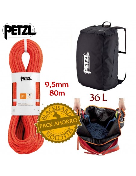 pack arial 9,5mm 80 m (orange) avec sac kliff (gris) - corde et sac - petzl