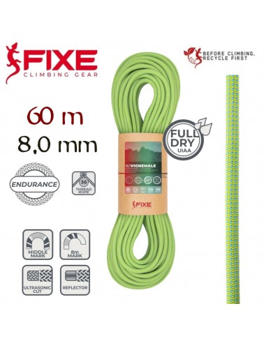 Vignemale 8mm Full Dry 60m endurance (Green) - cuerda para escalada en hielo y alpinismo - Fixe