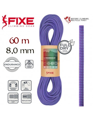 Vignemale 8mm Full Dry 60m endurance (Violet) - cuerda para escalada en hielo y alpinismo - Fixe