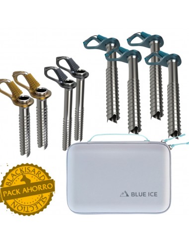 Pack 8 Aero Ice screw + Screw Keeper - Pack 8 tornillos (2x13cm+4x16cm +2x19cm) y funda - Blue Ice
