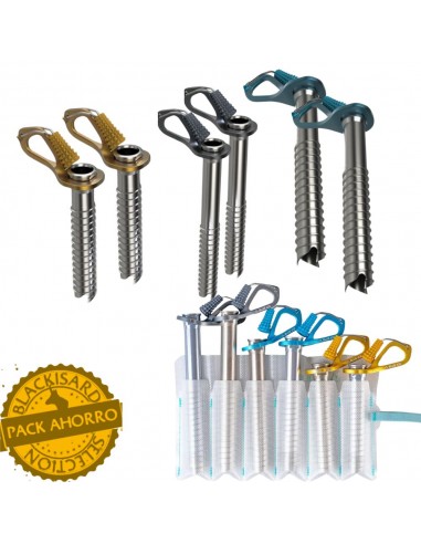 Pack 6 tornillos hielo Aero Ice Screw con funda protectora (2x13cm + 2x16cm + 2x19cm)- Blue Ice