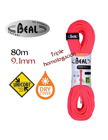 Joker Dry Cover Unicore 9,1mm (80m) (Purple) - corde à triple homologation avec Dry Cover - Beal