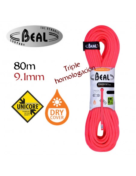 Joker Dry Cover Unicore 9,1mm (80m) (Purple) - corde à triple homologation avec Dry Cover - Beal