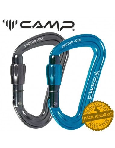Pack 2 Photon Lock (1 Blue + 1 Gun Metal) - Mosquetón asimétrico rosca - Camp