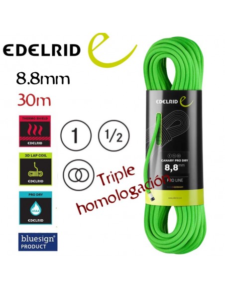 Canary Pro Dry 8,6 mm 30m (Neon Green) - Cuerda triple homologación - Edelrid