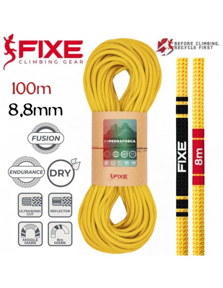 Pedraforca 8.8mm FULL DRY Fusion (Yellow) (100m) - Cuerda triple homologacion - Fixe/Roca