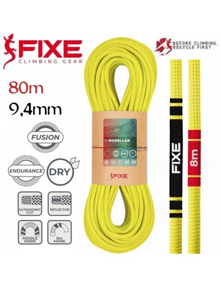Rodellar Fusion Dry 9.4 mm Endurance (Yellow) (80m) - Cuerda simple - Fixe