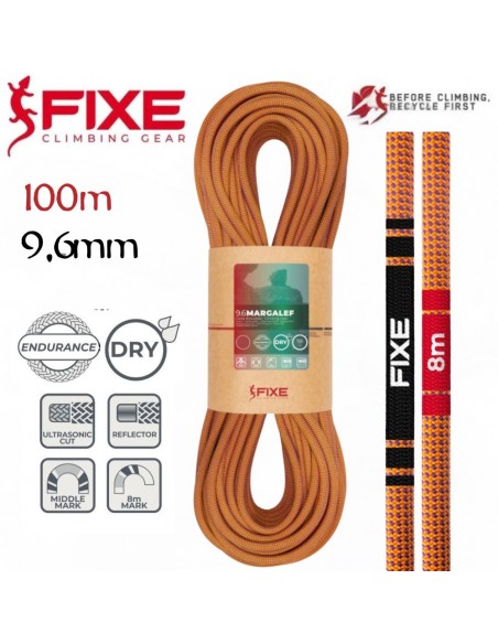 Margalef  DRY 9.6mm Endurance (Orange) (100m) - Cuerda simple - Fixe/Roca
