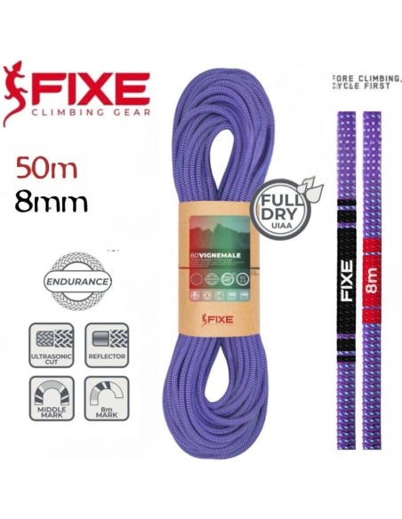 Vignemale 8mm Full Dry 50m endurance (Violet) - cuerda para escalada en hielo y alpinismo - Fixe