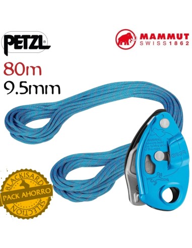 Pack Crag Crag Classic Standard 9.5mm (80m) Bleu-Blanc + Grigri - Mammifère/ Petzl