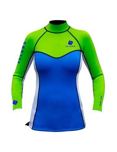 Malibu (Azul/Verde) - Chaquetilla néopreno 2mm femme pour tente - Seland