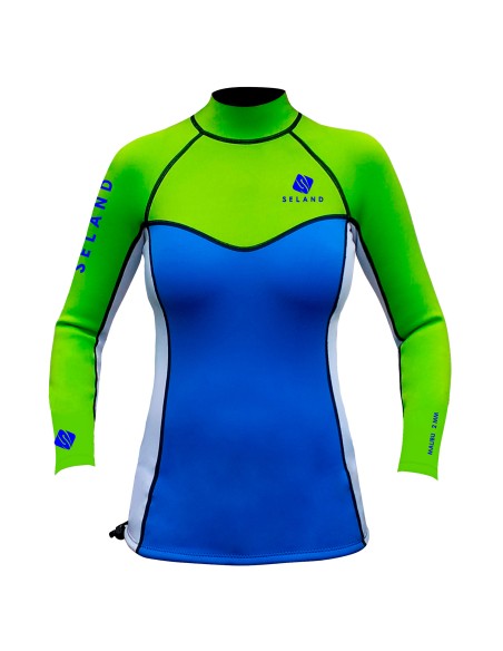 Malibu (Azul/Verde) - Chaquetilla néopreno 2mm femme pour tente - Seland